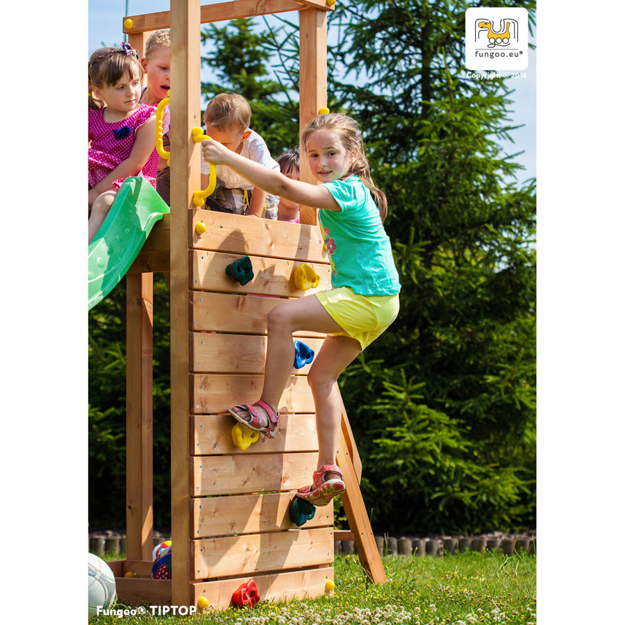 Fungoo Spielturm TIPTOP Klettergerüst mit Rutsche, Leiter und Kletterwand in Teak - Bild 3