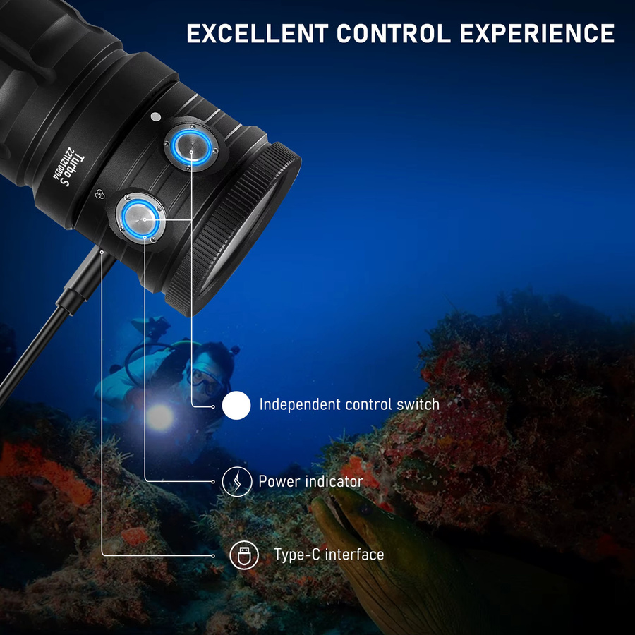 LetonPower Tauchlampe COB mit 18000 Lumen, wasserdichte LED-Unterwasser-Taschenlampe und Videoleuchte, Schwarz - Bild 3