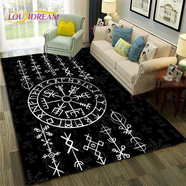 Nordischer Wikinger-Teppich Odin Valhalla Valknut von Karpetti in Schwarz, B/T: 60 x 40 cm - Bild 1