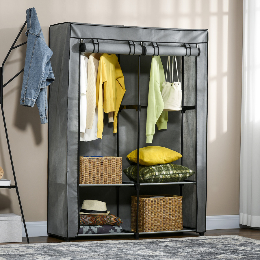 HOMCOM Kleiderschrank aus Vliesstoff mit Kleiderstangen und 4 Fächern, faltbar, Hellgrau, B/T/H: 118 x 49 x 170 cm - Bild 2