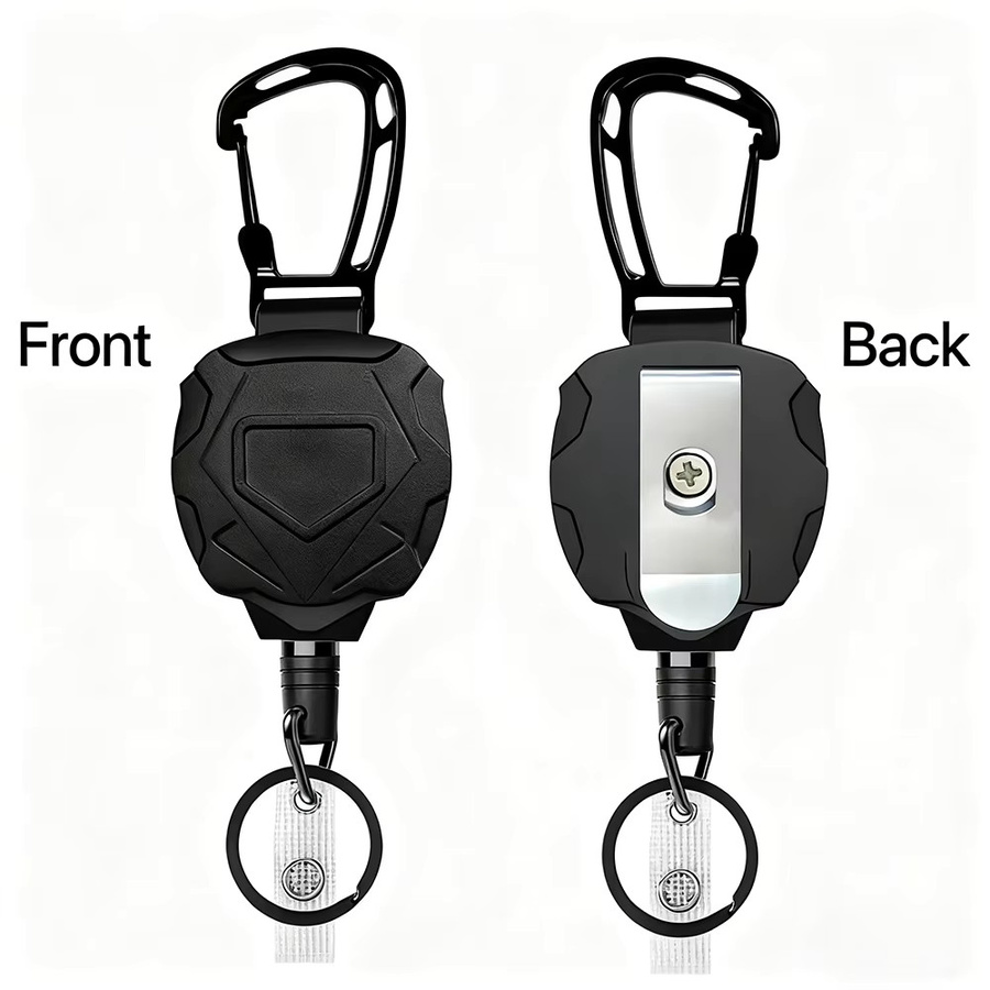 Einziehbare Abzeichenrolle mit Karabiner und Clip für ID-Karten und Kreditkarten, Schwarz - Bild 2