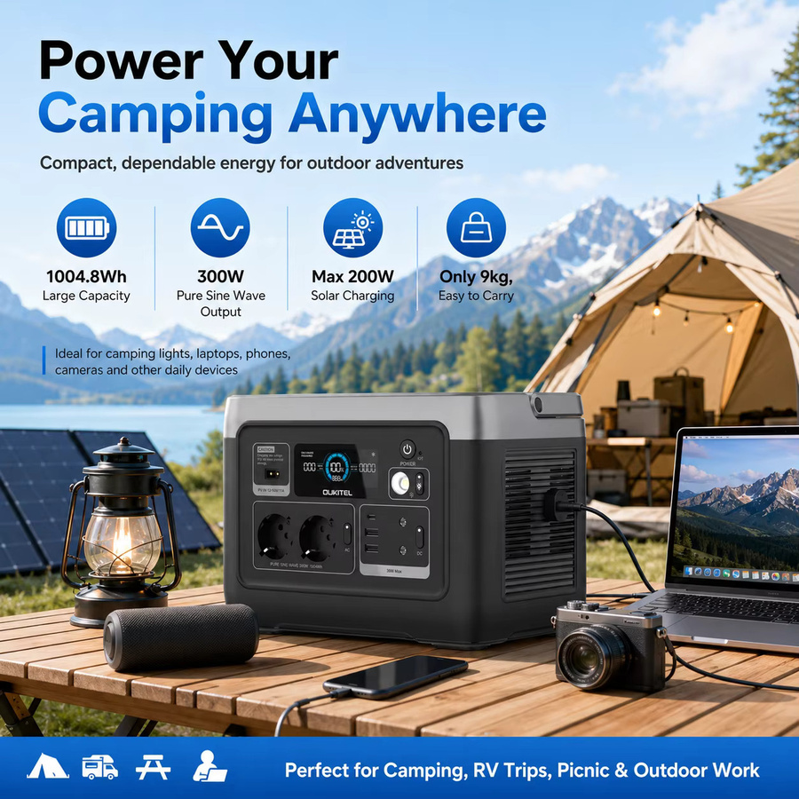 OUKITEL P1001E Tragbare Powerstation 1004,8Wh mit 300W Nennleistung und 600W Spitzenleistung als Solargenerator für Camping, Wohnmobil und Outdoor-Notfälle - Bild 3