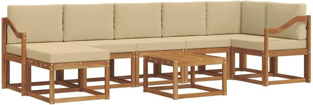 vidaXL Outdoor-Sofagarnitur 8-teilig aus Akazienholz mit Kissen in Natur und Beige - Bild 1