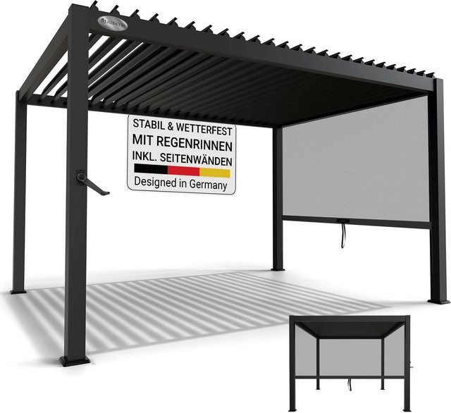 Juskys Lamellendach Tahiti Terrassenüberdachung aus verzinktem Stahl mit Seitenwand in Anthrazit B x T: 4 x 3 m - Bild 1