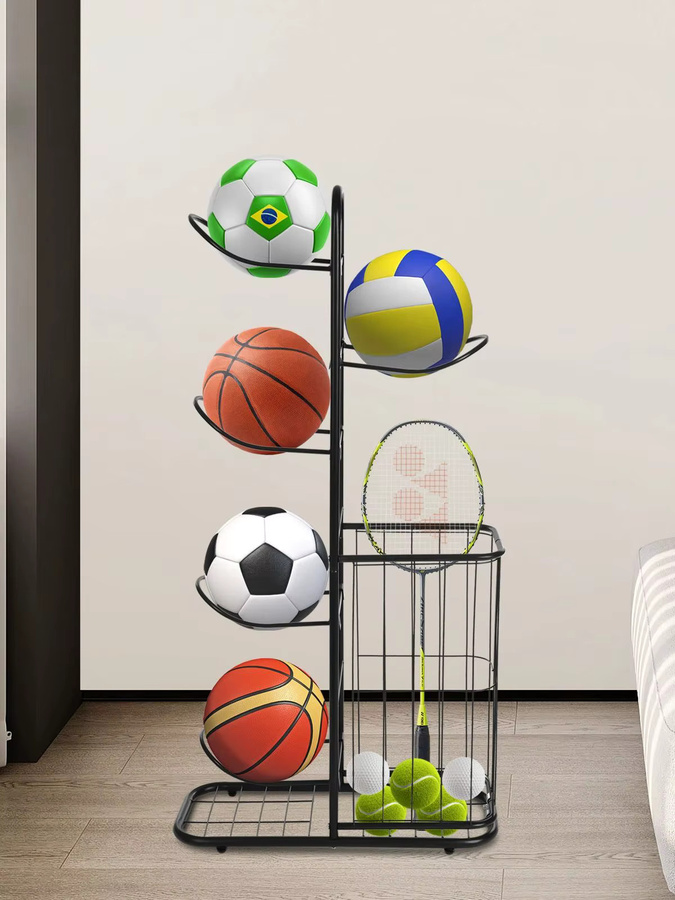 Bymaocar 5-stufiges Eck-Ballregal aus Eisen in Schwarz, freistehender Sportausrüstungs-Organizer für Garage und Fitnessraum - Bild 4