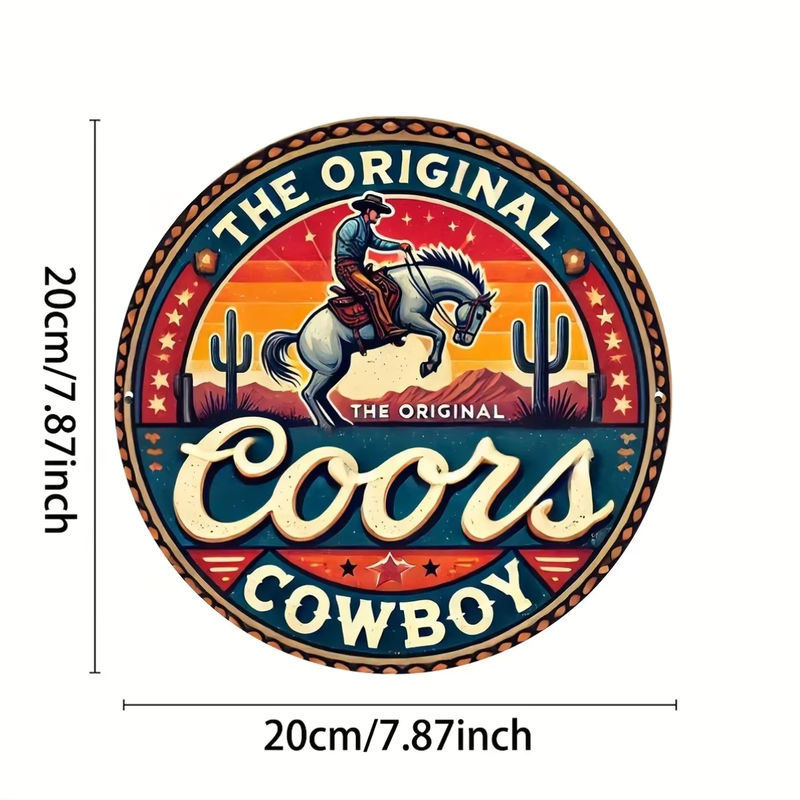 Coors Vintage Cowboy Wandkunst aus Metall, mehrfarbig, B/H: 20,3 x 20,3 cm - Bild 2