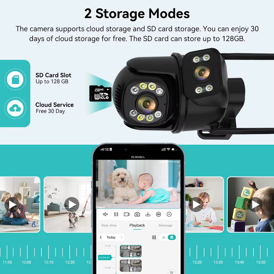 HAMROL 8MP 4K Dual-Objektiv PTZ WLAN IP-Kamera mit zwei Bildschirmen und Auto-Tracking in Schwarz - Bild 4