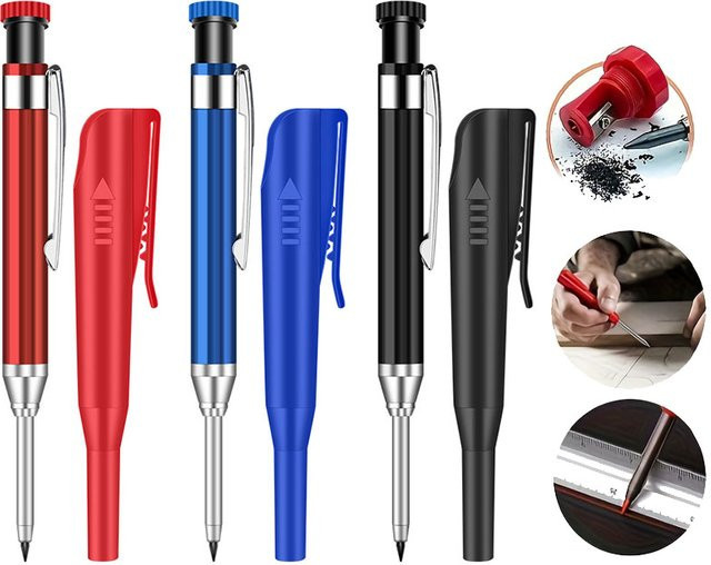 MROOFUL Druckbleistift aus Metall mit 2,8mm Graphit Mine in Rot für Profi-Zimmerleute und Holzarbeiter mit Taschenclip - Bild 1