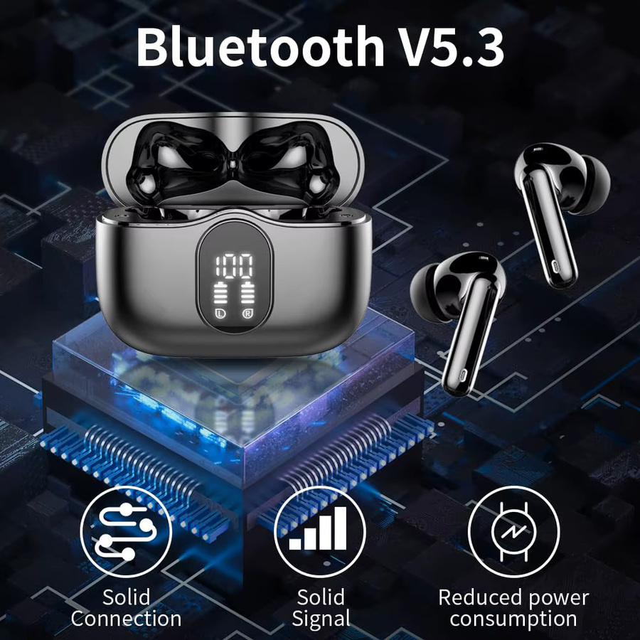 Btootos Kabellose In-Ear-Ohrhörer mit Bluetooth 5.3, 4 ENC-Mikrofonen und LED-Anzeige in Schwarz - Bild 4