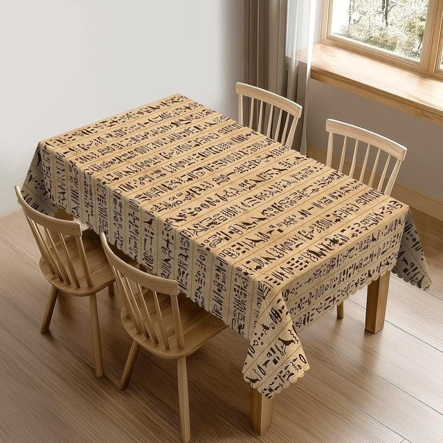 Wasserdichte Tischdecke mit ägyptischen Hieroglyphen von JINGYUE Pet in Beige, B/B: 100 x 160 cm - Bild 1