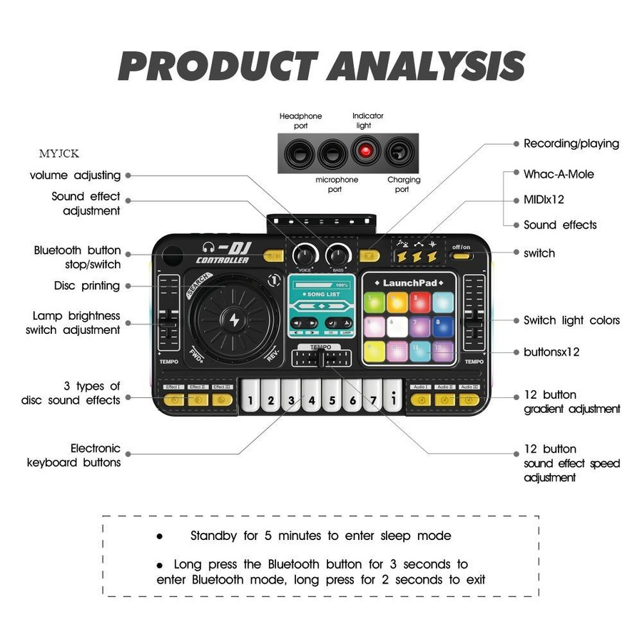 Yiran toy Kinder DJ-Mixer mit Mikrofon und elektronischer Klaviertastatur - Bild 4