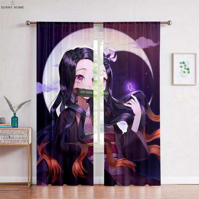 Yiran Furniture Anime Vorhänge mit Grafikprint, 2er-Set, Lila, Breite: 100 cm, Höhe: 220 cm - Bild 1