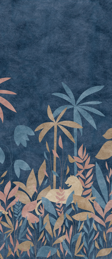 Isidore Leroy Mural Paradis Des Tigres Nocturne Fototapete mit Tiermotiv in Multicolor, Blau und Beige, Breite: 330 cm, Höhe: 150 cm - Bild 1