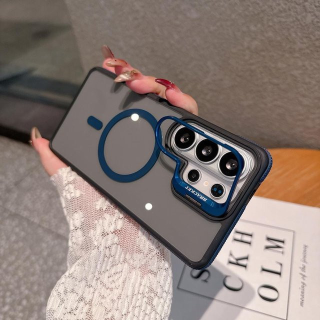 Magnetische Flip-Metall-Hülle mit Linsenhalter für Samsung Galaxy S26 Ultra S24 S23 S22 Ultra FE und S23+ in Schwarz oder Transparent - Bild 1