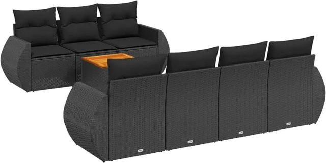 vidaXL 8-teilige Garten-Sofagarnitur aus Poly-Rattan mit Kissen in Schwarz - Bild 1