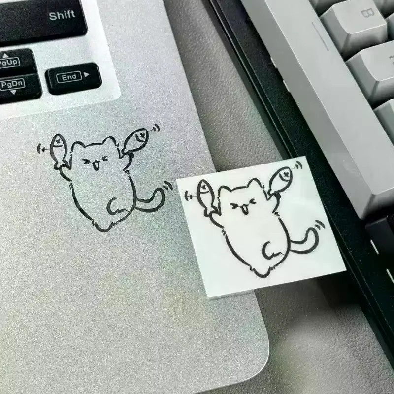 Wasserdichte 3D-Metallaufkleber, Mädchen- und Katzen-Cartoon-Figuren, Silber - Bild 2