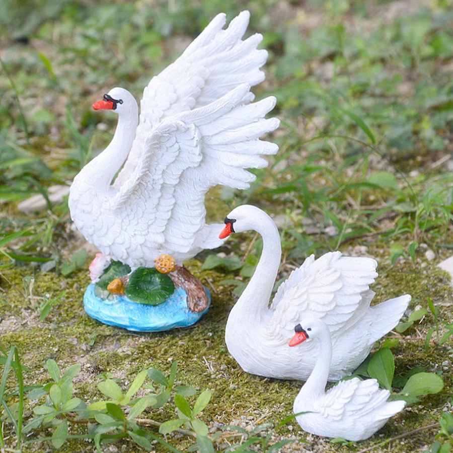 3er-Set mfySpace Schwan Dekoration aus Harz in Weiß für Garten und Hof - Bild 2