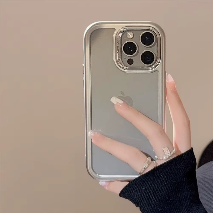 Stoßfeste Handyhülle von MUQGEW für iPhone 16, 15, 14, 13 Pro Max aus transparentem Acryl mit silberner Kantenbeschichtung - Bild 2