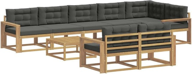 vidaXL Outdoor-Sofagarnitur aus Akazienholz in Anthrazit-Weiß, 9-teiliges L-Shape Set mit Polstern, B/T/H: 79 x 79 x 37 cm - Bild 1