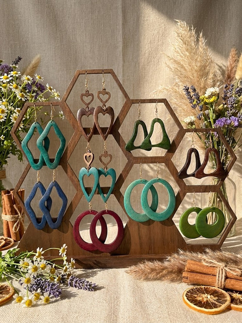 YULUCH Ohrringe, 9-teiliges Set, Holz, Bunt, Damen, Vintage - Bild 1