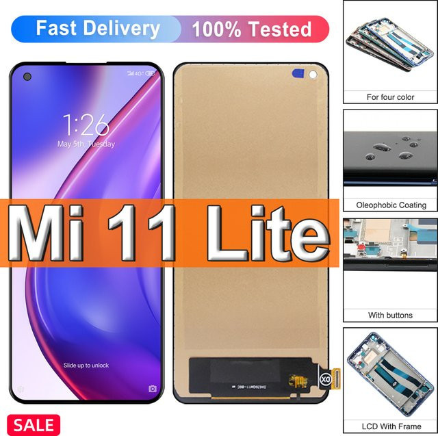 Xiaomi Mi 11 Lite 5G LCD Display mit Touchscreen Digitizer Montage in Schwarz, 6.55 Zoll - Bild 1