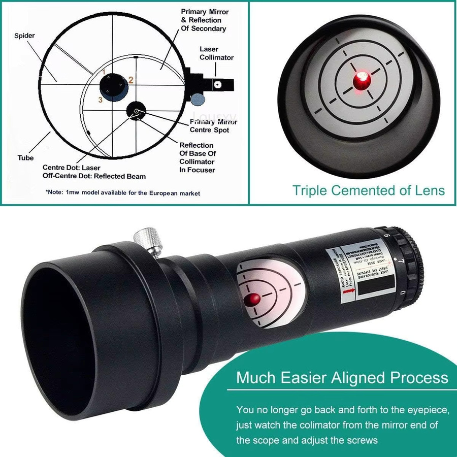 Lousxy Red Dot Laser Collimator 1,25 Zoll mit Triple Cemented Lens und 2 Zoll Adapter in Schwarz für Newtonsche Reflektor-Teleskope - Bild 2