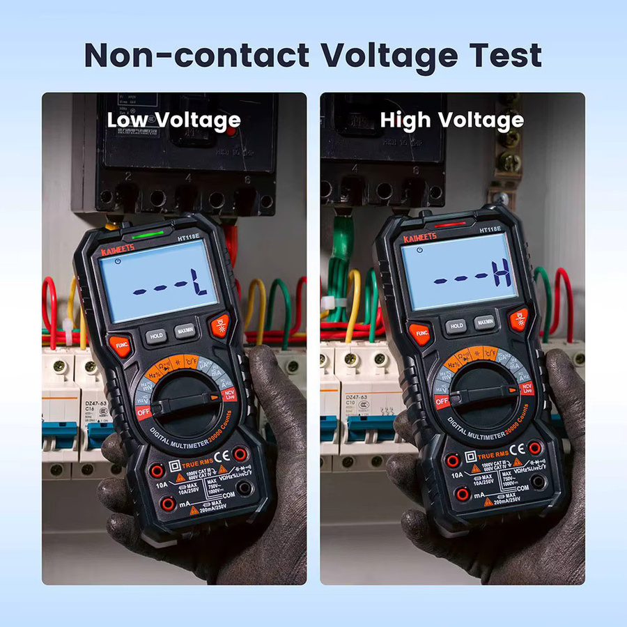 KAIWEETS HT118E Digitales AC/DC-Multimeter TRMS mit 2,7-Zoll-Display und LED-Blitzbuchsen in Schwarz - Bild 3