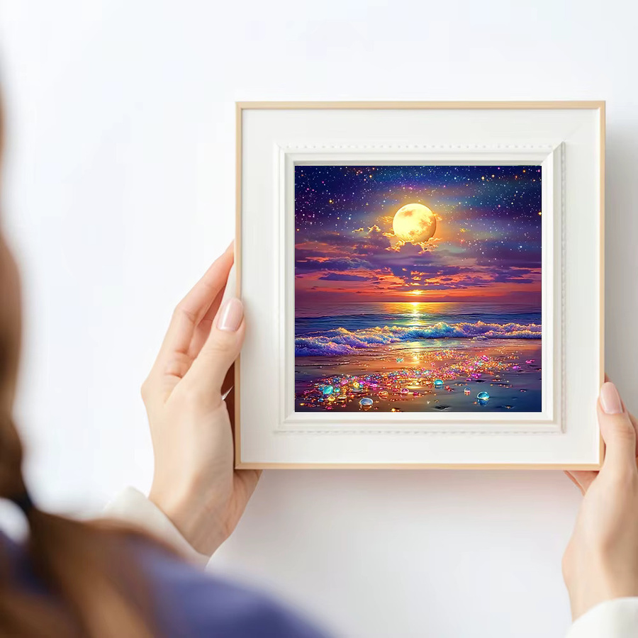 Huacan 5D-Diamantgemälde zum Selbermachen Meer und Mond Landschaft Mosaik Set in Multicolour B/H: 20 x 20 cm - Bild 3