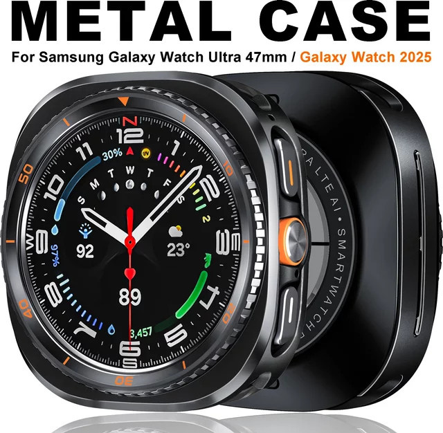FancyWrist Uhrenzubehör Metall-Schutzhülle für Samsung Galaxy Watch Ultra, 47 mm, Edelstahl, Black Orange, Unisex - Bild 1