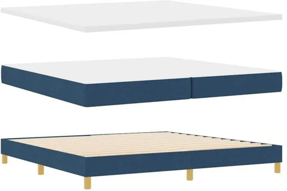 vidaXL Boxspringbett mit Matratze in Blau aus Stoff, B/T: 200 x 200 cm - Bild 1