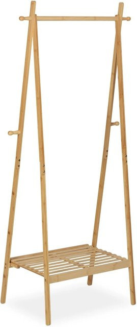 Relaxdays Kleiderständer aus Bambus mit Ablage, Natur, zusammenklappbar, H: 160 cm, B: 74 cm, T: 42 cm - Bild 1