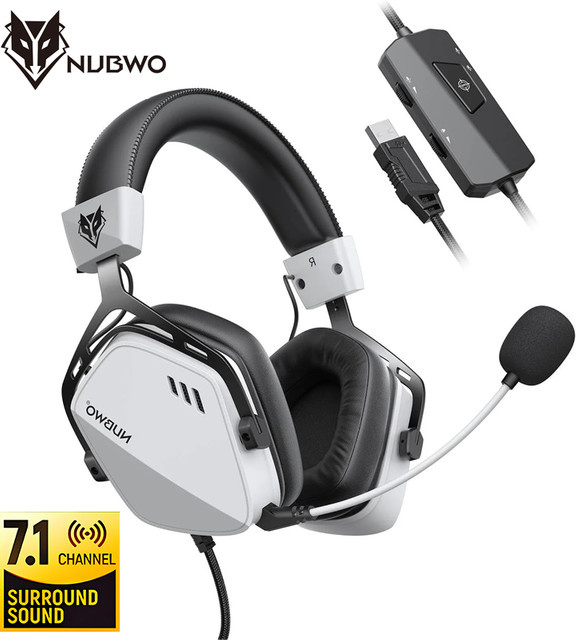 NUBWO HG03 Gaming Headset mit Virtual 7.1 Surround Sound, USB-Kopfhörer mit Mikrofon und Geräuschunterdrückung, Farbe: Weiß - Bild 1