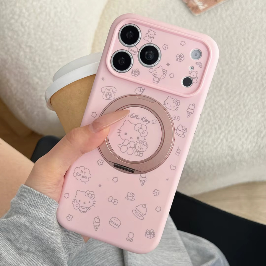 Sanrio Hello Kitty Handyhülle aus Flüssigsilikon mit Magnetständer für Apple iPhone 17 16 15 14 ProMax 13 in Pink - Bild 3
