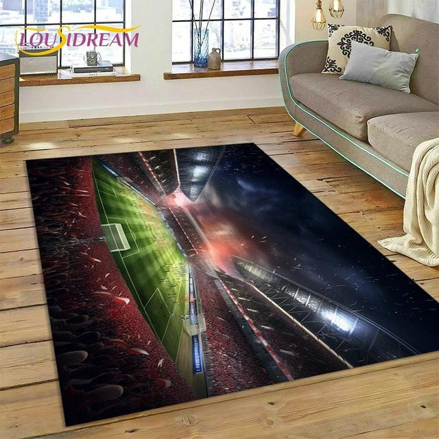 Karpetti 3D-Teppich mit Fußballfeld Motiv in Multicolour, waschbarer Polyester-Bodenmatte für Kinderzimmer, Wohnzimmer oder Schlafzimmer, B x T: 120 x 100 cm - Bild 1