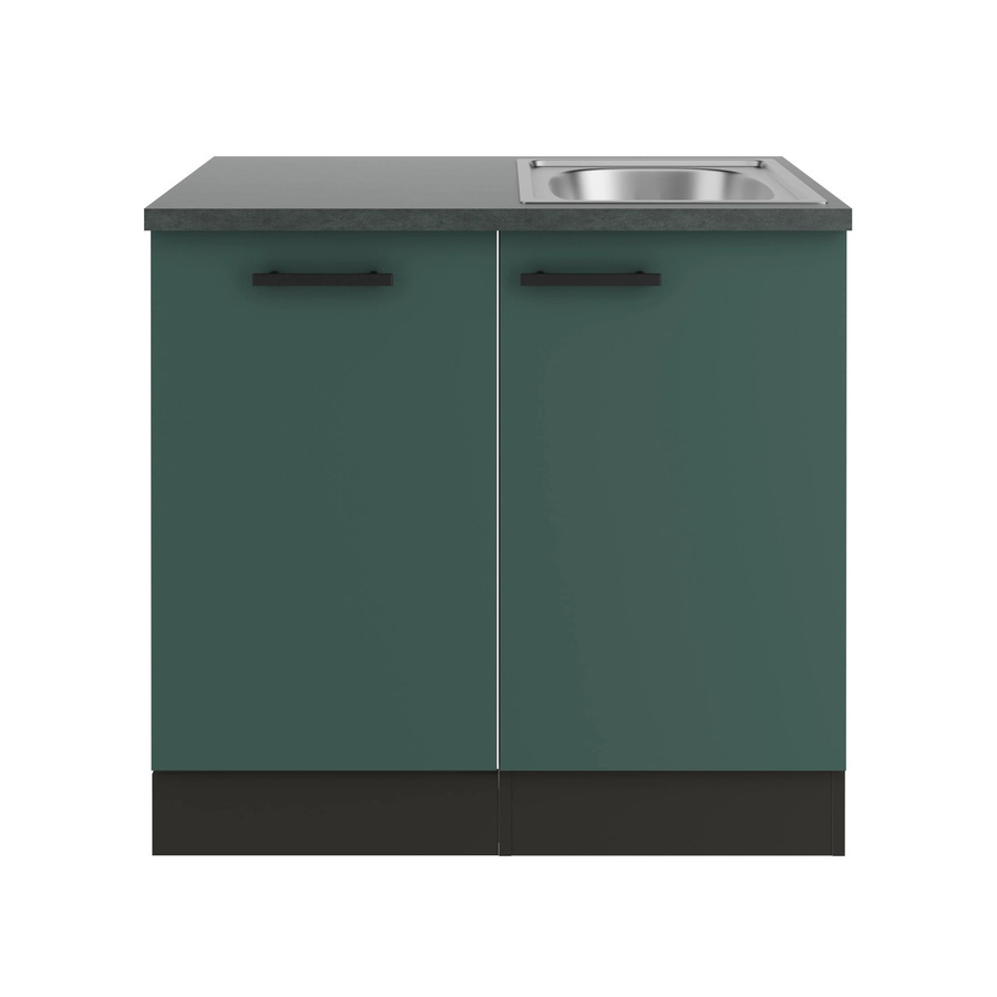 OPTIFIT Verona405 Küchen-Spülenschrank-Set in Steingrün mit mattem Design und Edelstahl-Elementen - Bild 2