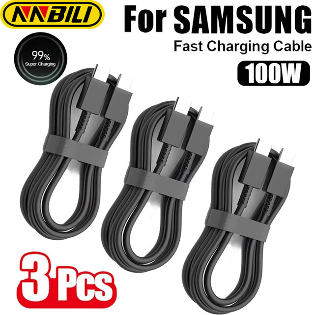 NNBILI 3er-Set USB-C Typ-C Kabel 45W PD Schnellladekabel und Datenkabel in Schwarz für Samsung Galaxy S24 S23 S22 S21 S20 Ultra Note 10 5G A54 A53 - Bild 1