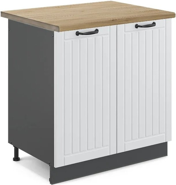 Vicco Spülenunterschrank Fame-Line in Weiß und Anthrazit mit Eichen-Optik im Landhausstil, B/T/H: 80 x 60 x 82 cm - Bild 1