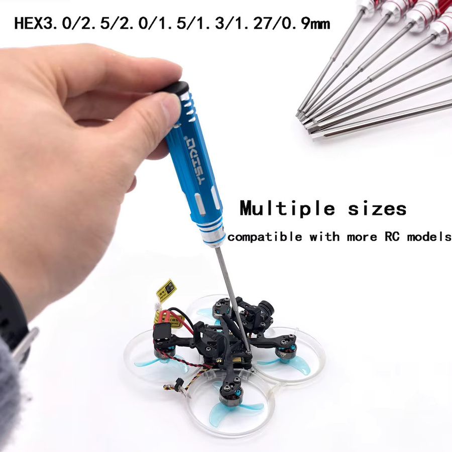 YSIDO Hex Schraubendreher Set in Rot, 7-teilig für Traxxas und Axial RC Modelle, Hubschrauber, Autos und FPV Drohnen - Bild 2
