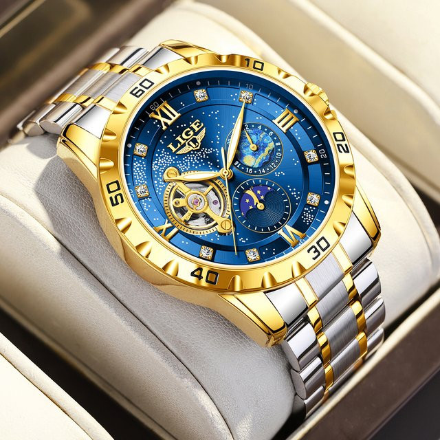 LIGE Armbanduhr Edelstahl, Automatik, Blau, Herren - Bild 1
