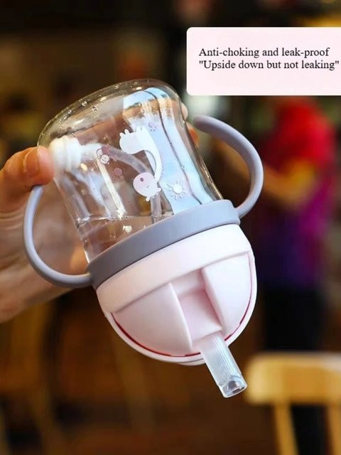 Niedriger Cartoon Strohbecher für Kinder mit Tiermotiv, Pink, 250 ml - Bild 1