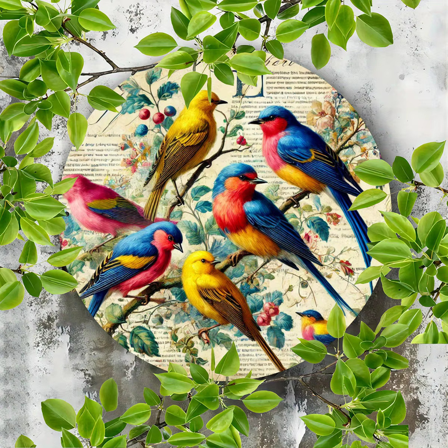Runde Metallwandkunst von Potdemiel mit Vogeldesign und floralen Elementen in Multicolour, Durchmesser: 20,32 cm - Bild 3