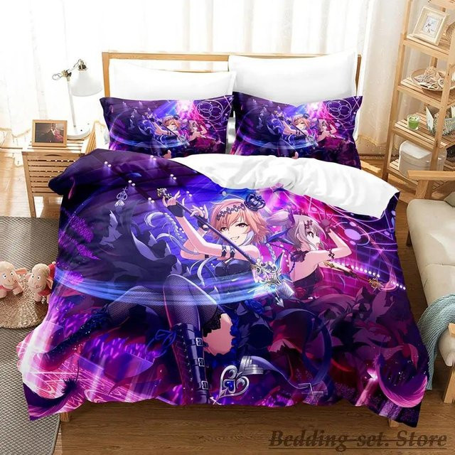 THE iDOLM@STER Cinderella Girls Starlight Stage Bettwäsche-Set mit Reißverschluss, dreiteiliges Anime-Bettbezug-Set für Erwachsene und Kinder, B/H: 70 x 133 cm - Bild 1