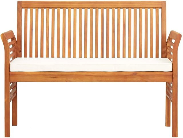 vidaXL 2-Sitzer Gartenbank aus Akazienmassivholz mit Kissen, Braun/Beige, B/T/H: 120 x 60 x 90 cm - Bild 1
