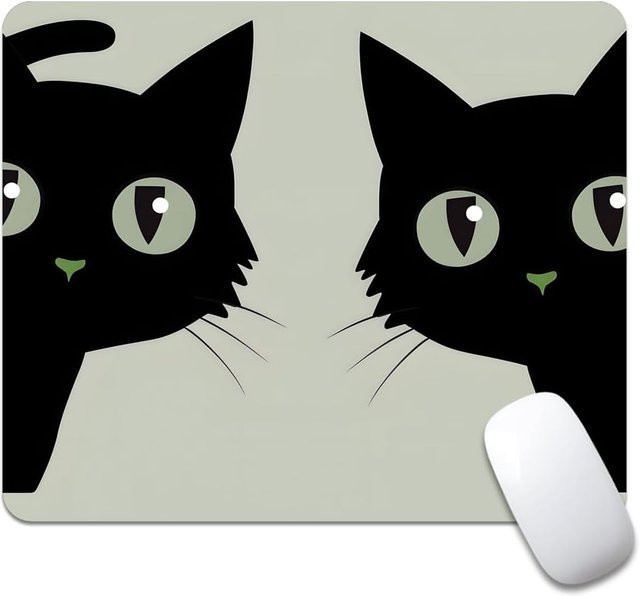 Mairuige Mauspad mit schwarzer Katze Illustration, rutschfestes Gummi, wasserwaschbar, Schwarz/Mehrfarbig - Bild 1