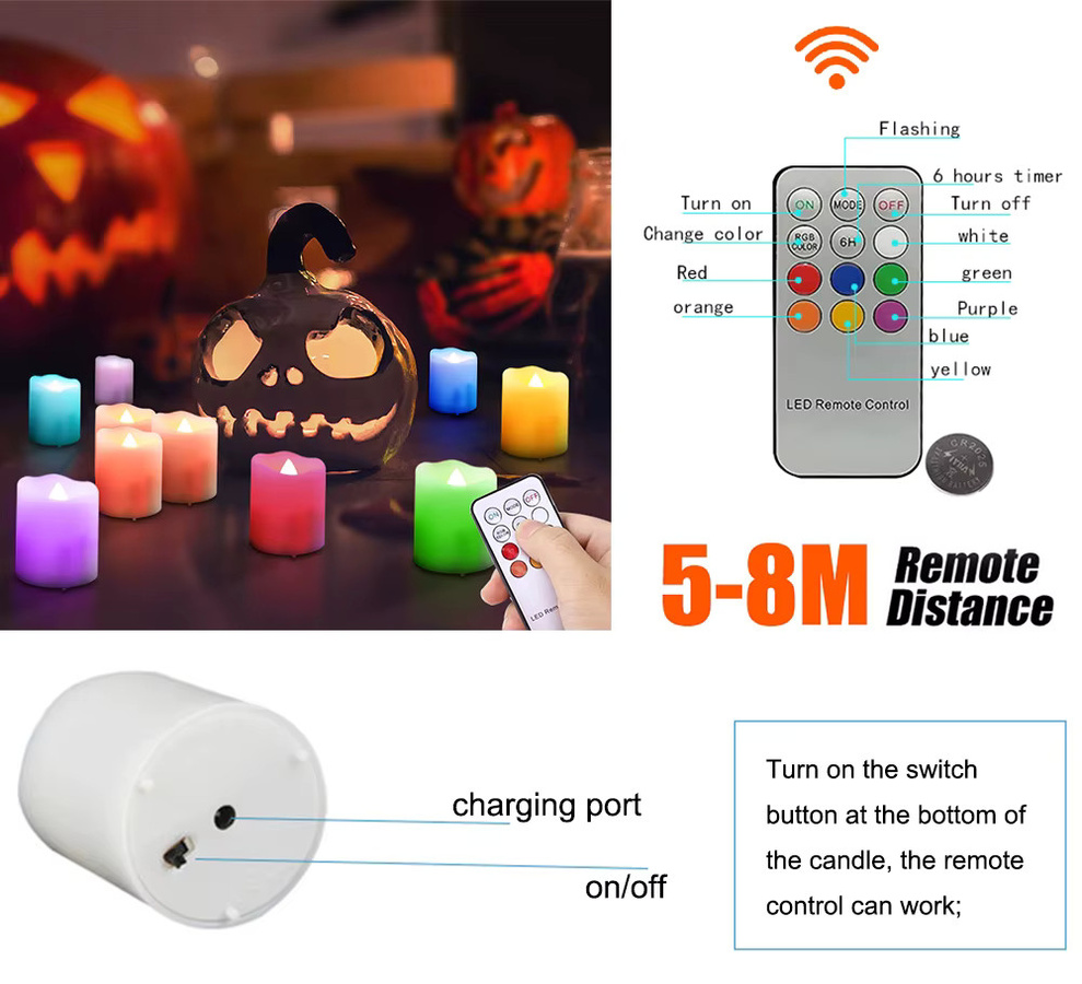 6er Set wiederaufladbare LED Kerzen mit Fernbedienung und Timer von FPOO in Multicolor für Dekoration zu Geburtstag und Valentinstag - Bild 4