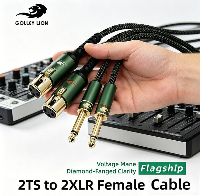GOLLEY LION HIFI Stereokabel mit 2x 6,35mm Klinke auf 2x XLR Buchse, vergoldete Anschlüsse und abgeschirmte Leitung für Studioaufnahmen - Bild 1