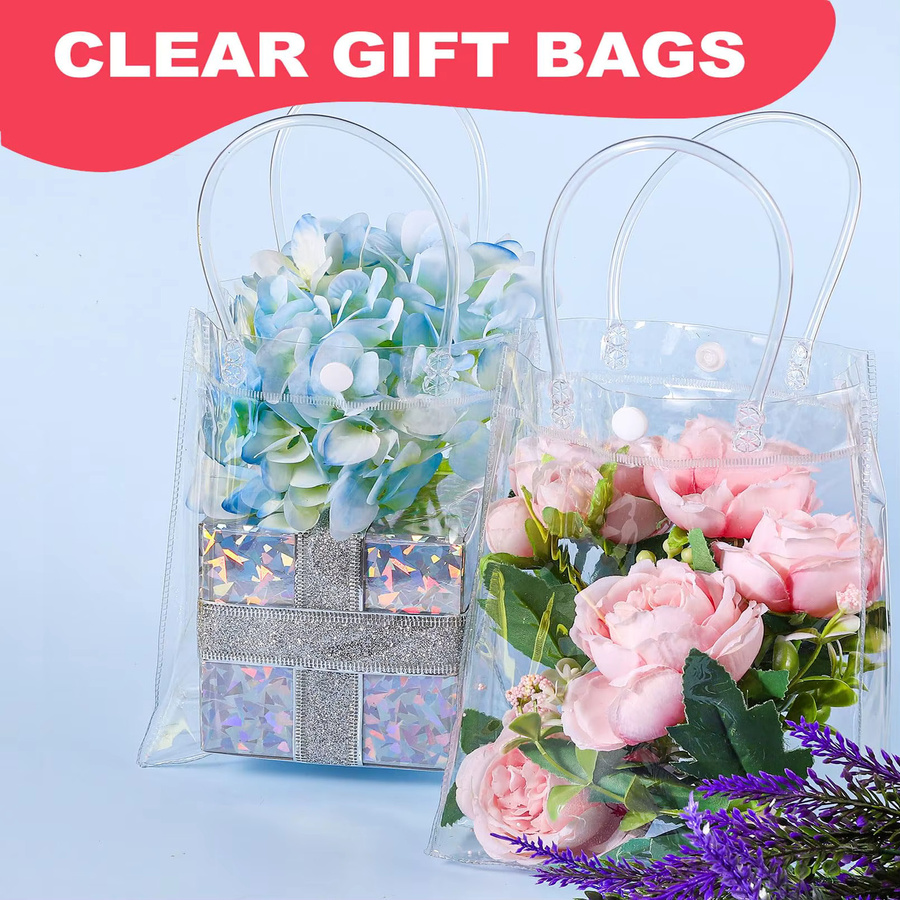 12 transparente Geschenktüten aus Kunststoff mit Griff, wiederverwendbare Geschenkverpackungs-Tragetaschen für Partys und Hochzeiten - Bild 4