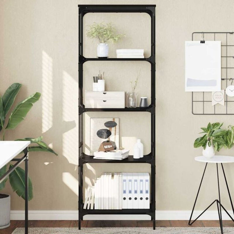 Bücherregal vidaxl in Schwarz im Industrial Design aus Holzwerkstoff und Metall, B/T/H: 59 x 35 x 171 cm - Bild 1