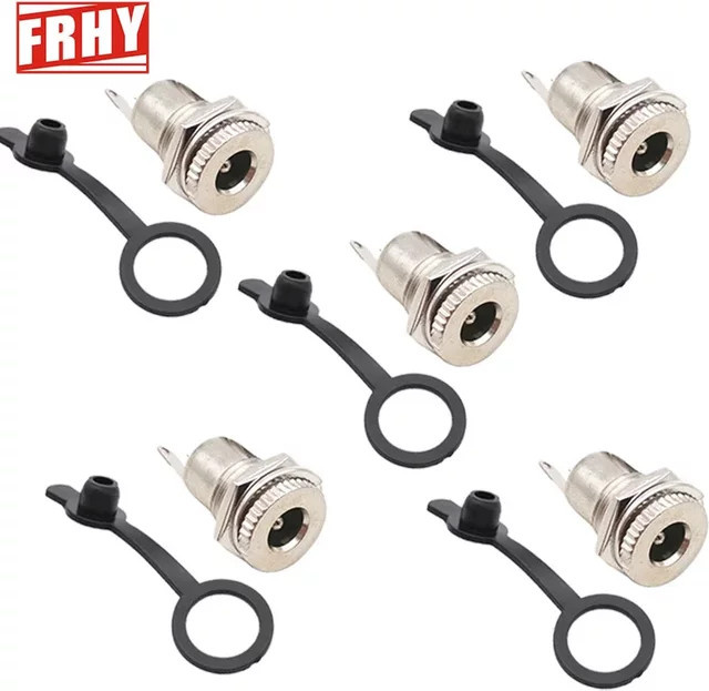 FRHY DC-Strombuchsen Set für Schalttafelmontage, 5 Stück, Silber, 5,5 x 2,1 mm und 5,5 x 2,5 mm, Metall-Kupfer-Stecker - Bild 1