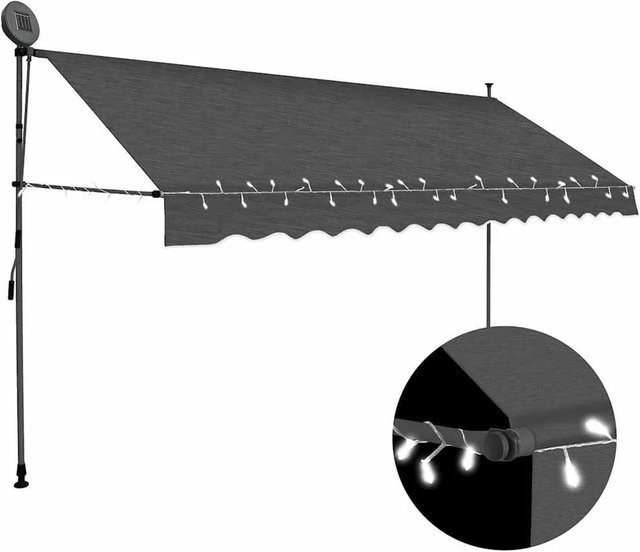 vidaXL Einziehbare Markise Handbetrieben mit LED in Anthrazit, Breite: 400 cm, Ausladung: 120 cm - Bild 1